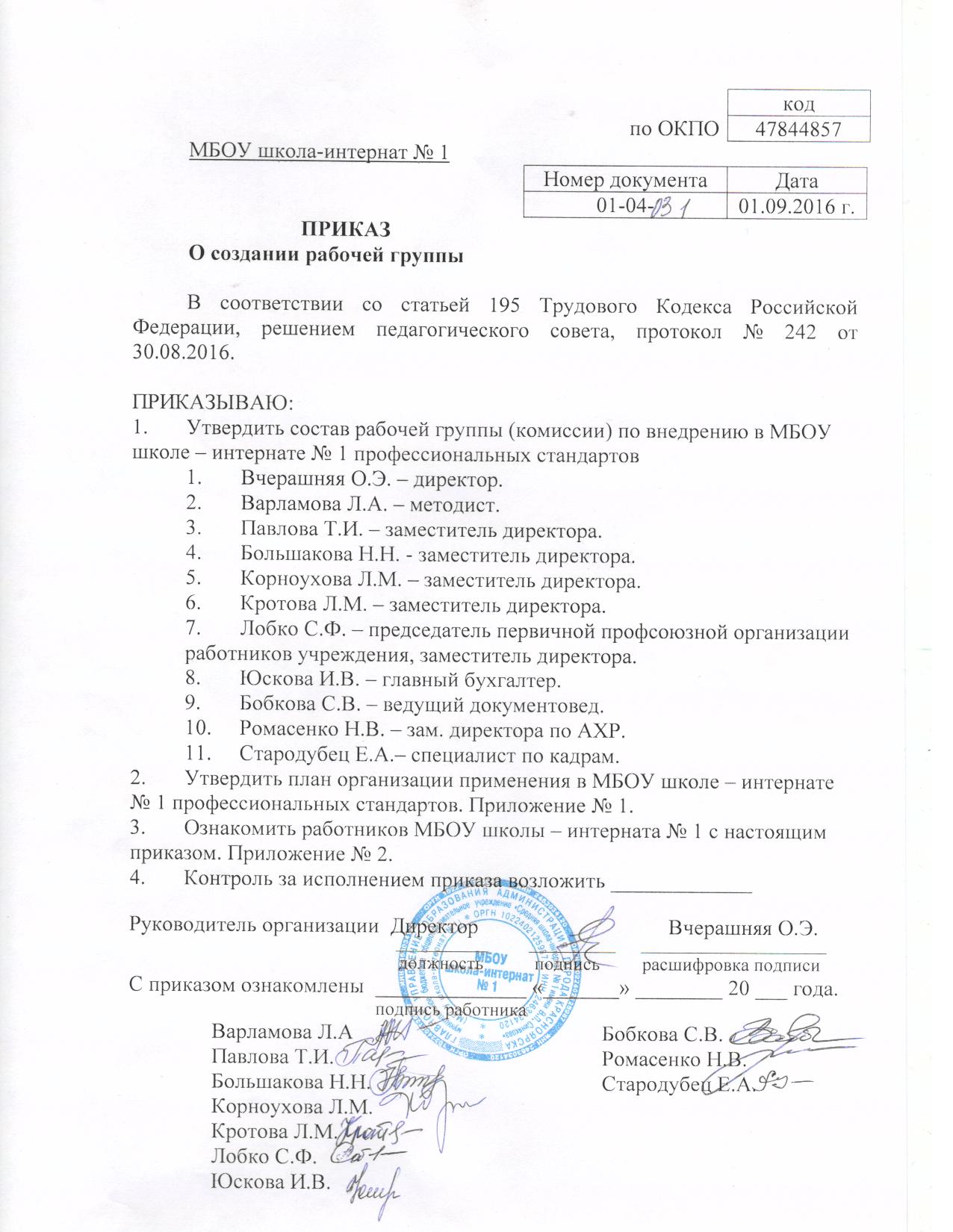 Положение о рабочей группе по реализации проекта